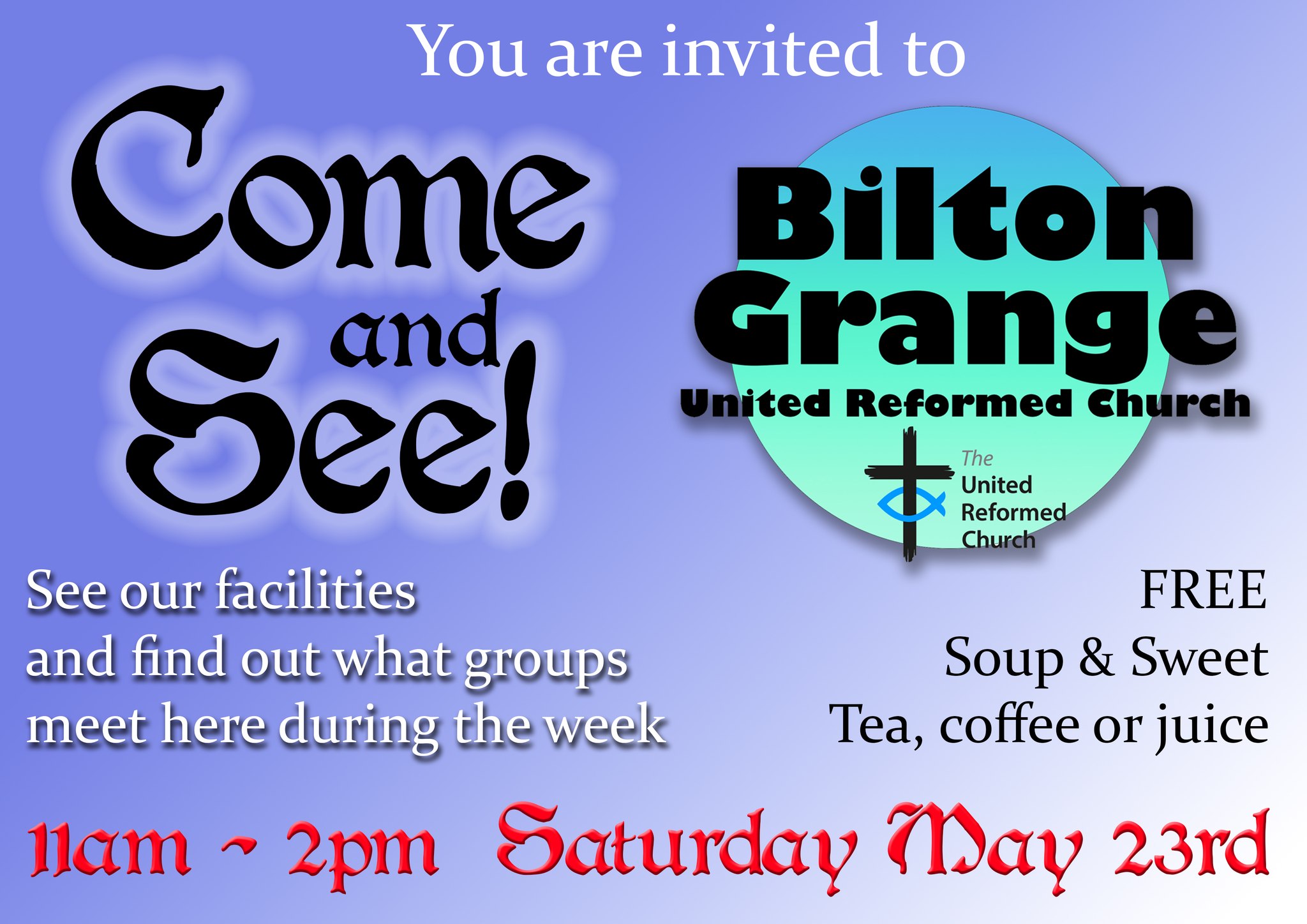 COME AND SEE! us on Saturday 23rd May – 11am